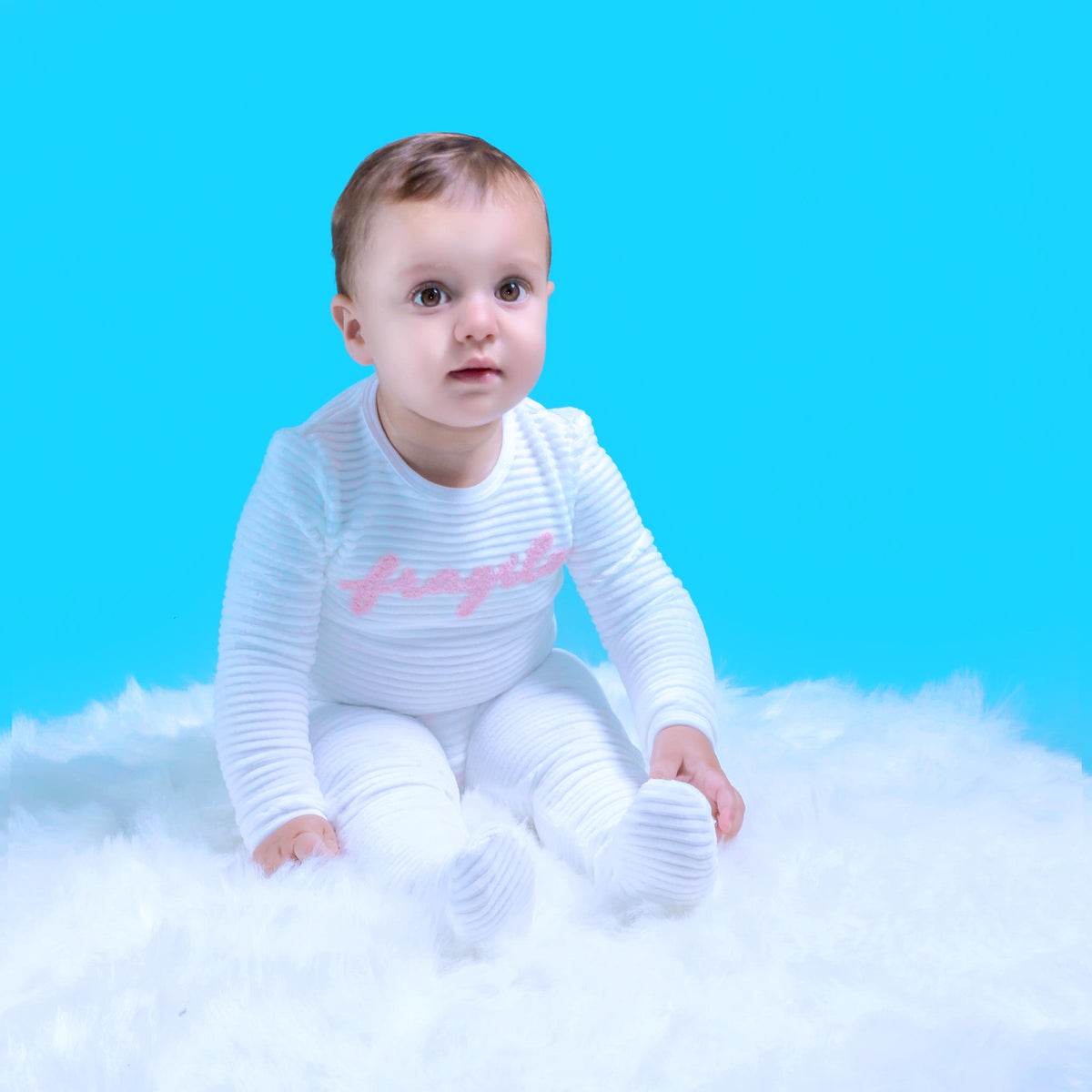 Ribbed Velour Fragile Onesie in Off White by Fragile