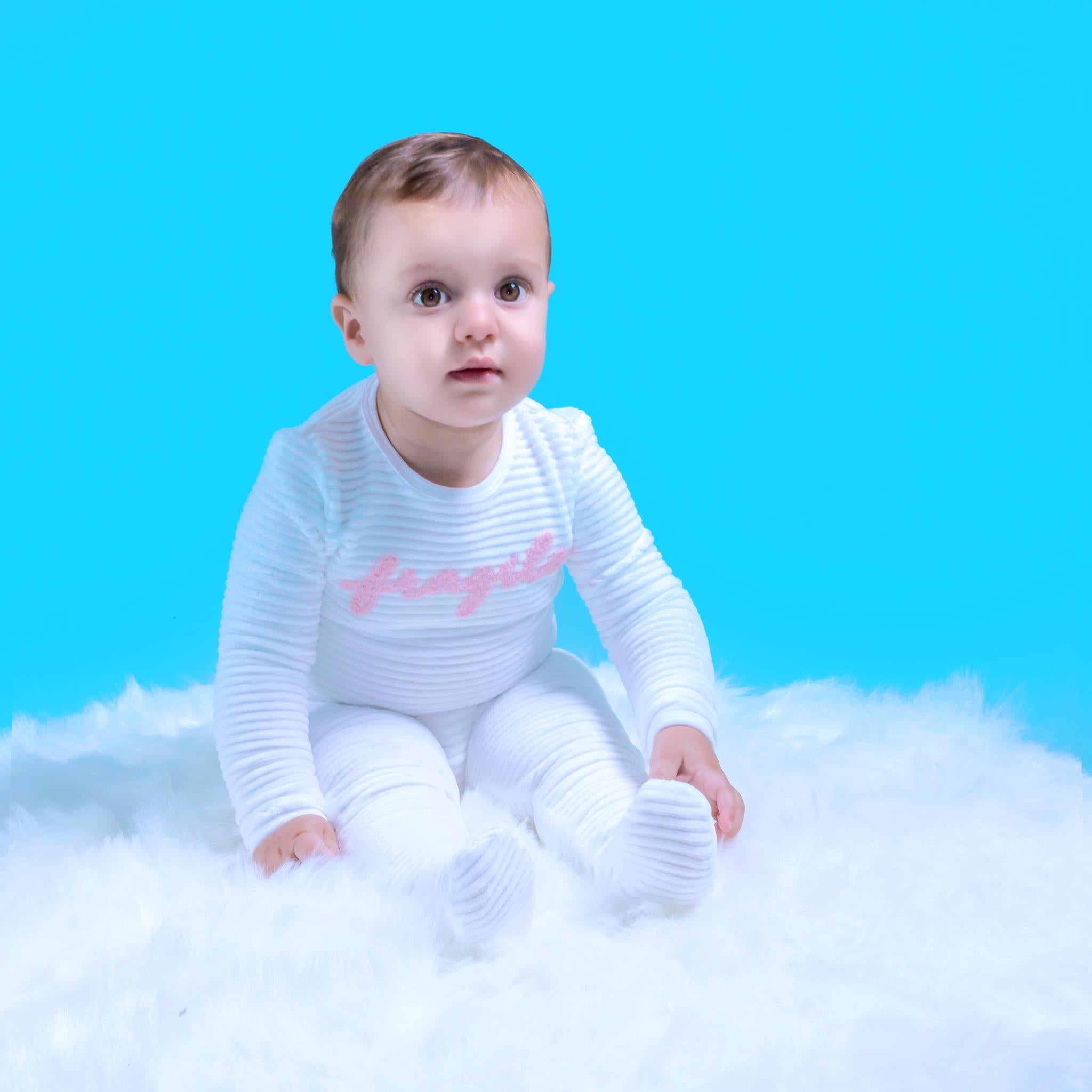 Ribbed Velour Fragile Onesie in Off White by Fragile