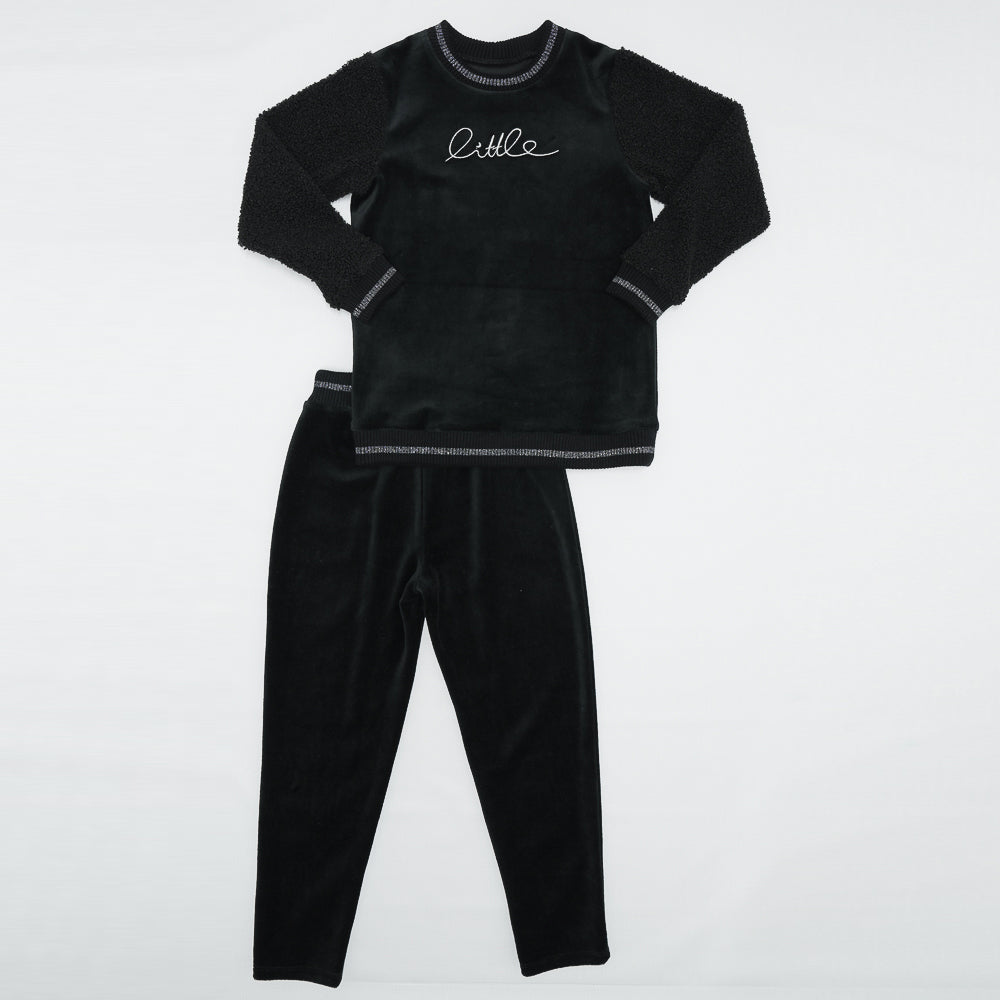 Velour And Sherpa 2pc Set in Black Black by Peek a boo