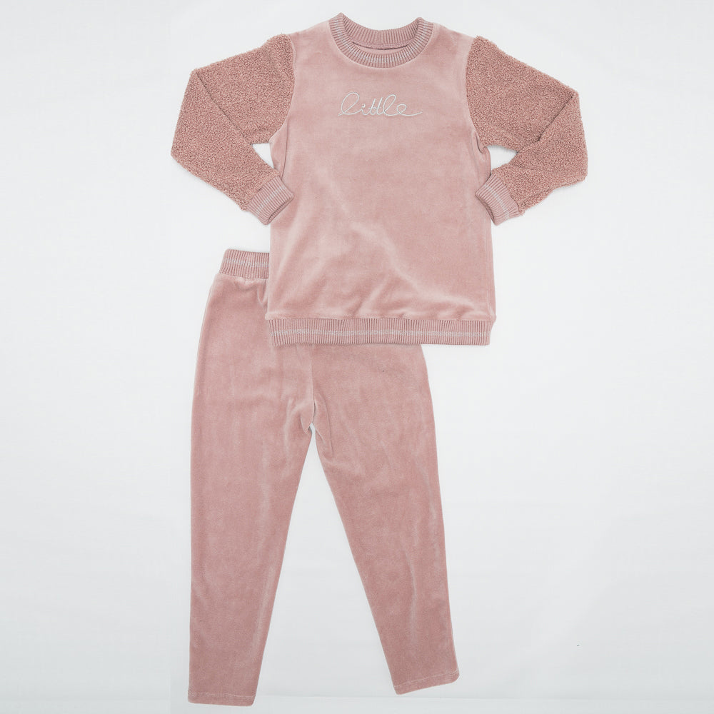 Velour And Sherpa 2pc Set in Pink Pink by Peek a boo