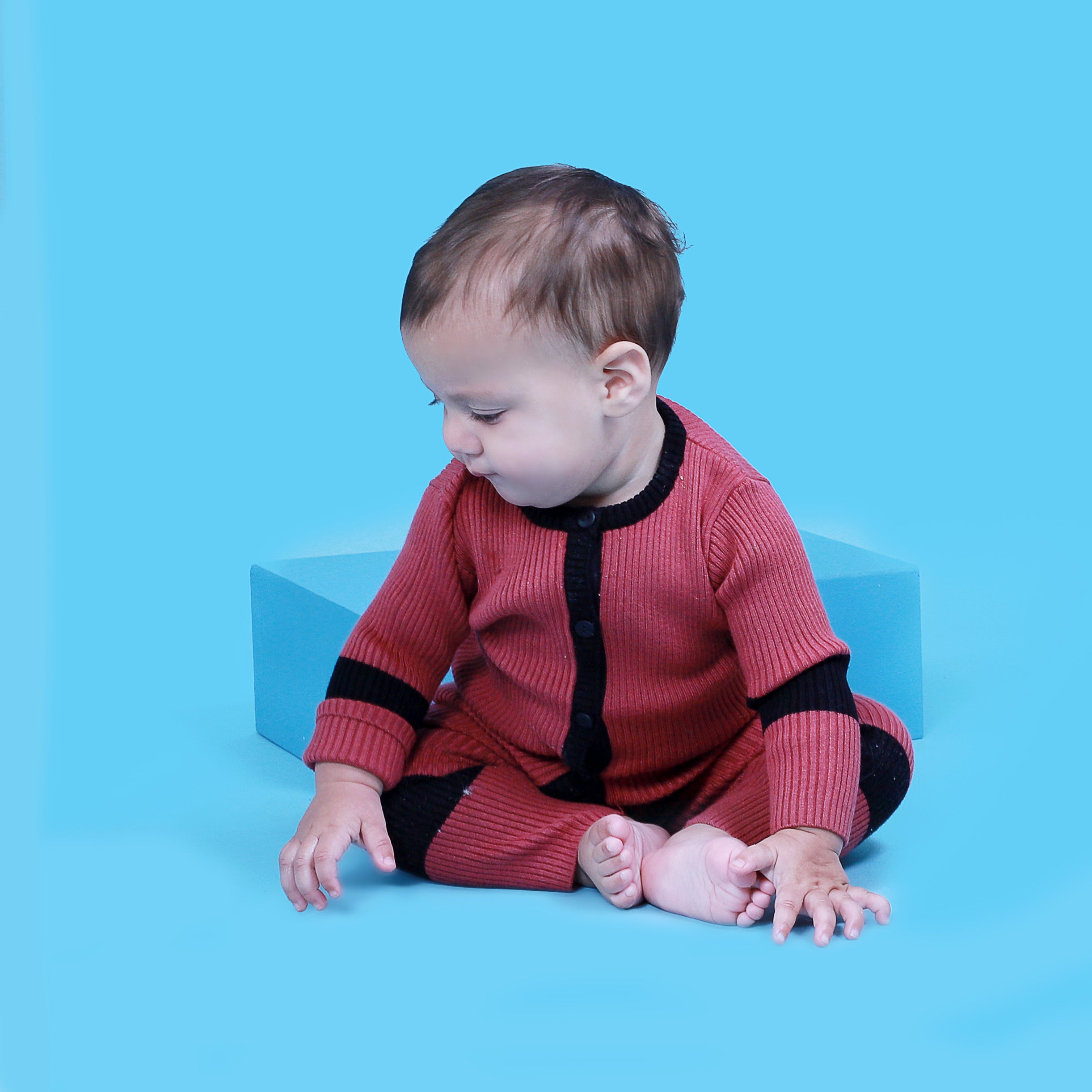 2 Tone Rib Knit Set in Black by Lux