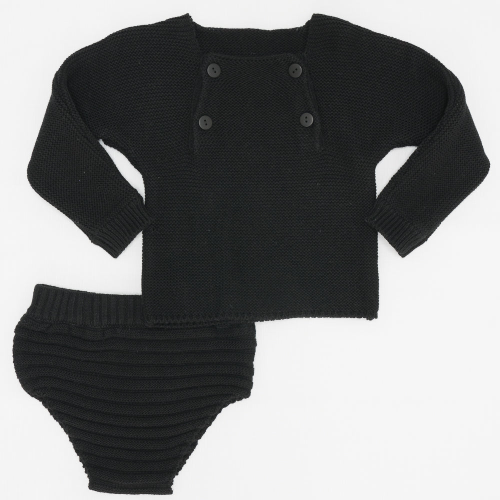 Contrast Knit 2pc in Black by Lux