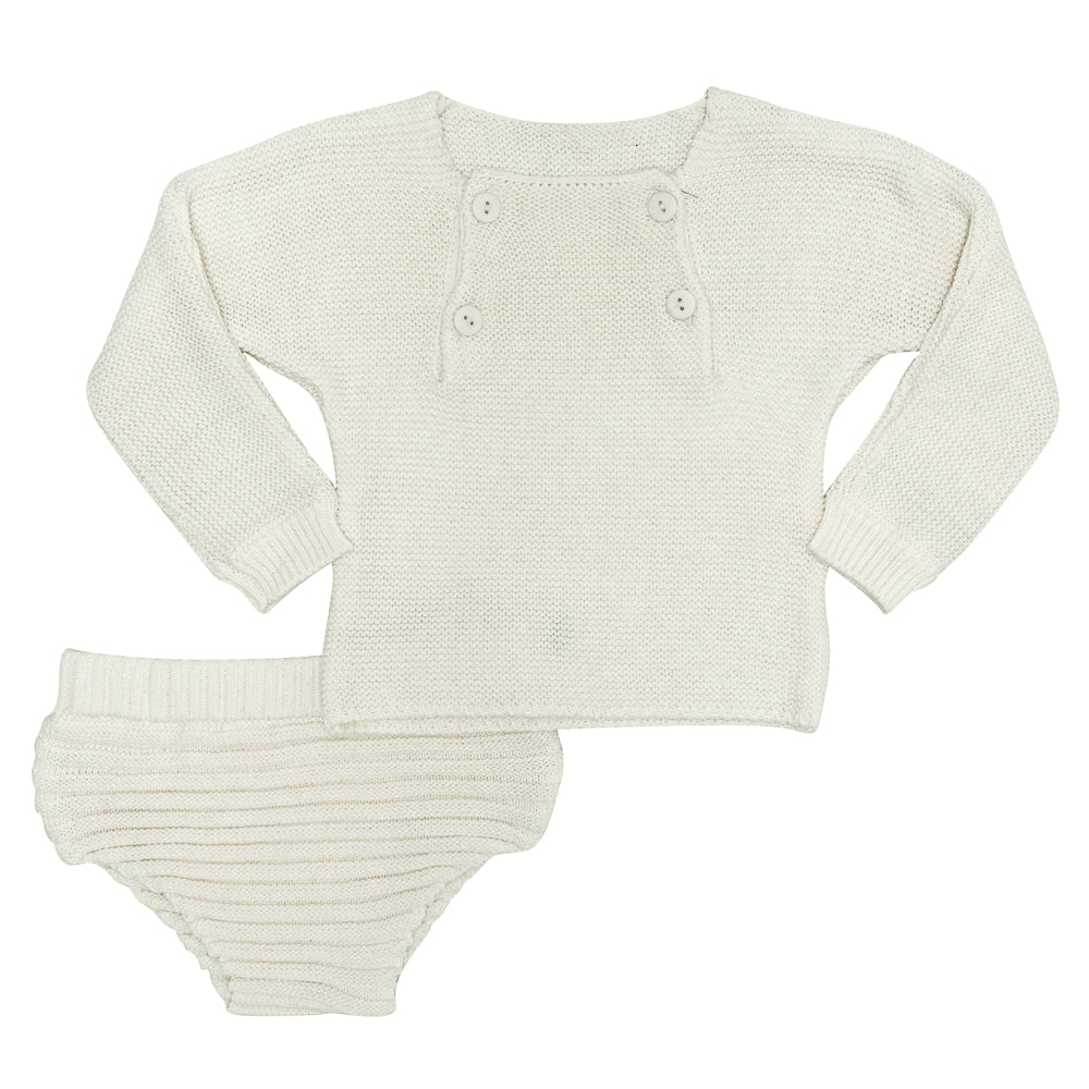 Contrast Knit 2pc in Cream by Lux