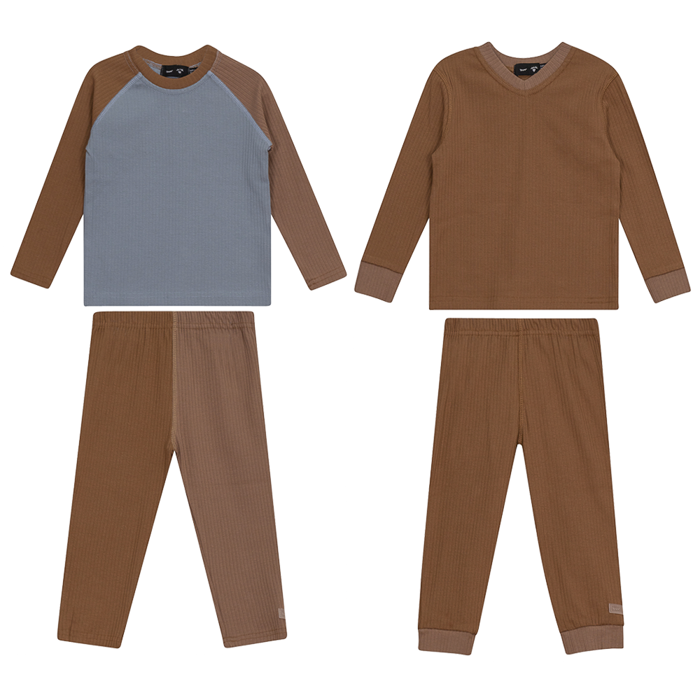 Mix and Match 2pc Set in Blue Camel by Peek a boo