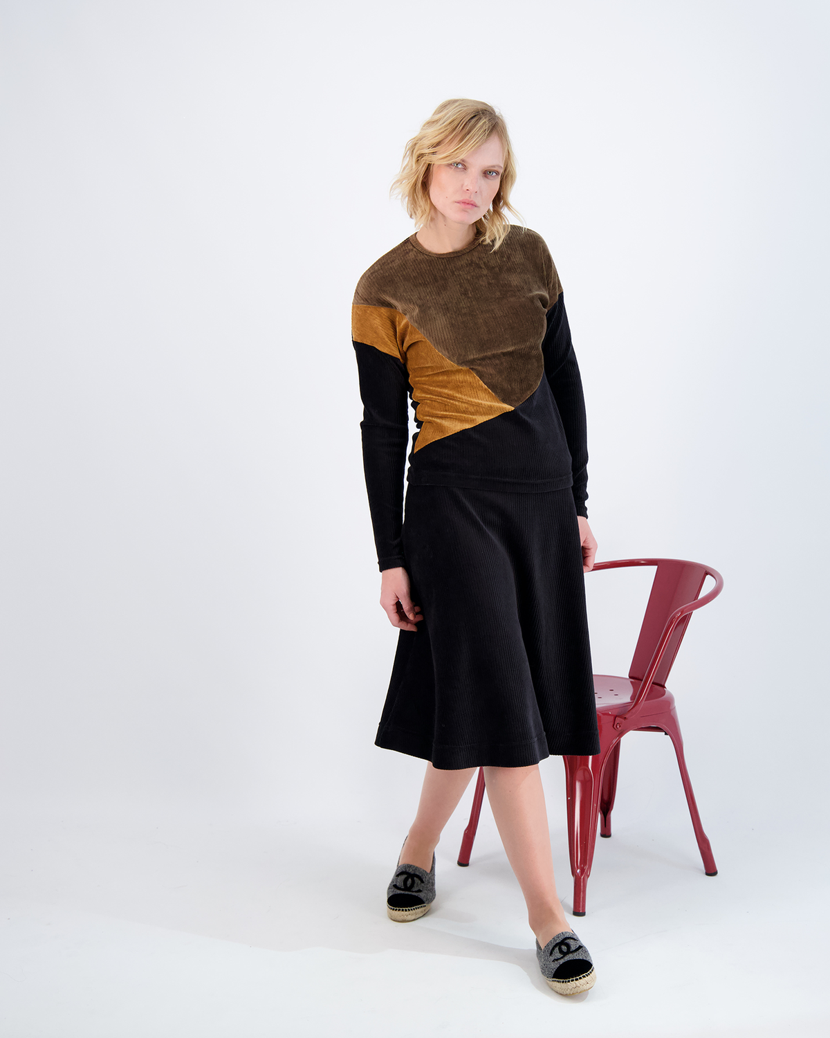 Ribbed Velour Tiered Short Skirt in by Spades