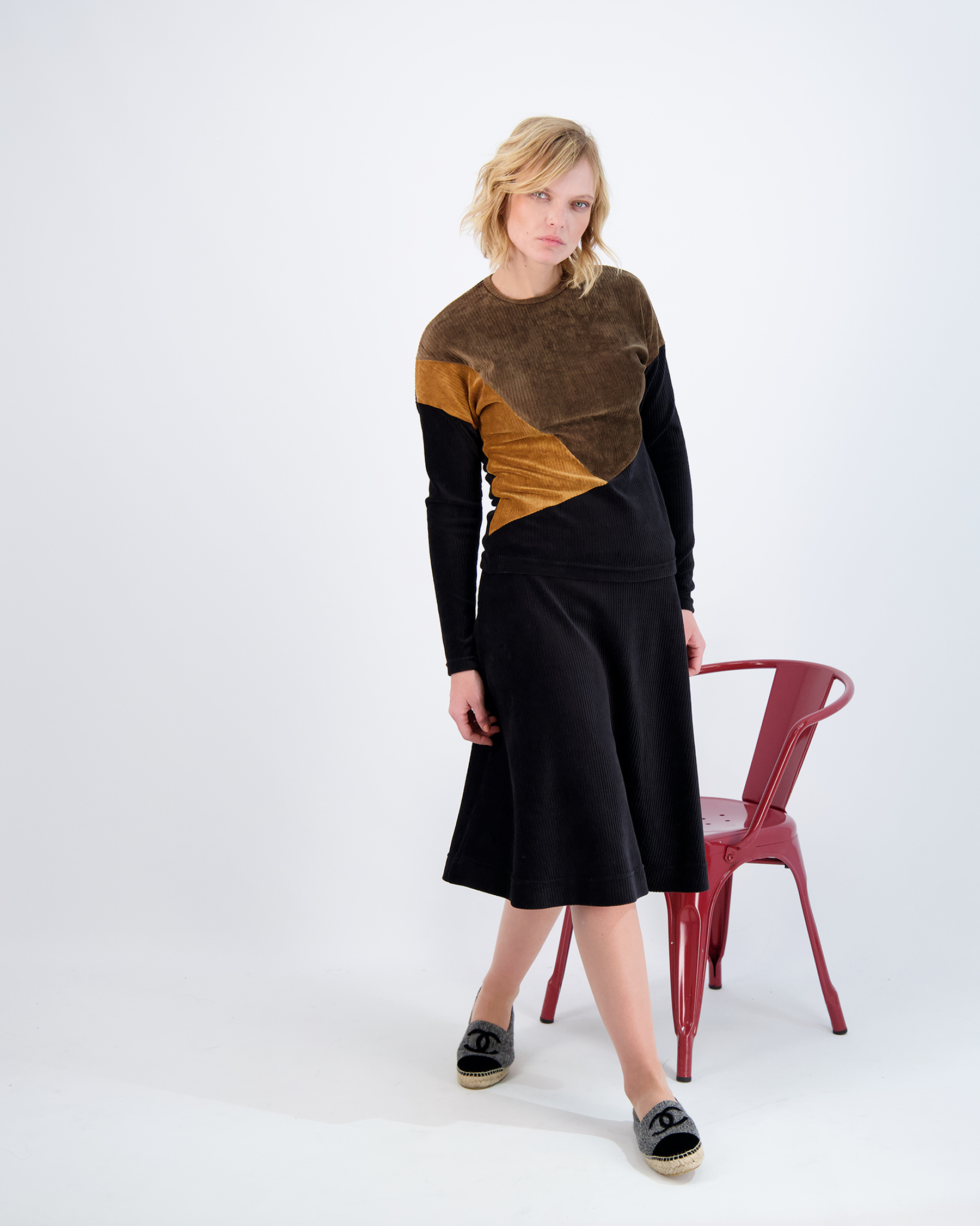 Ribbed Velour Tiered Short Skirt in by Spades