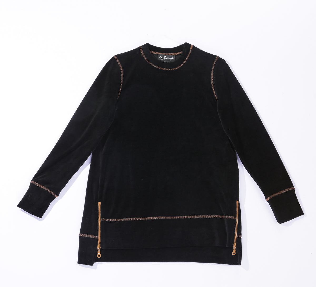 Maternity Zipper Velour Top With Contrast Stitching in Black by La Enceinte