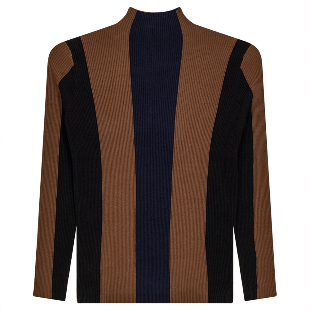 Color Blocked Ribbed Sweater knit in Black Coffee by Viva K