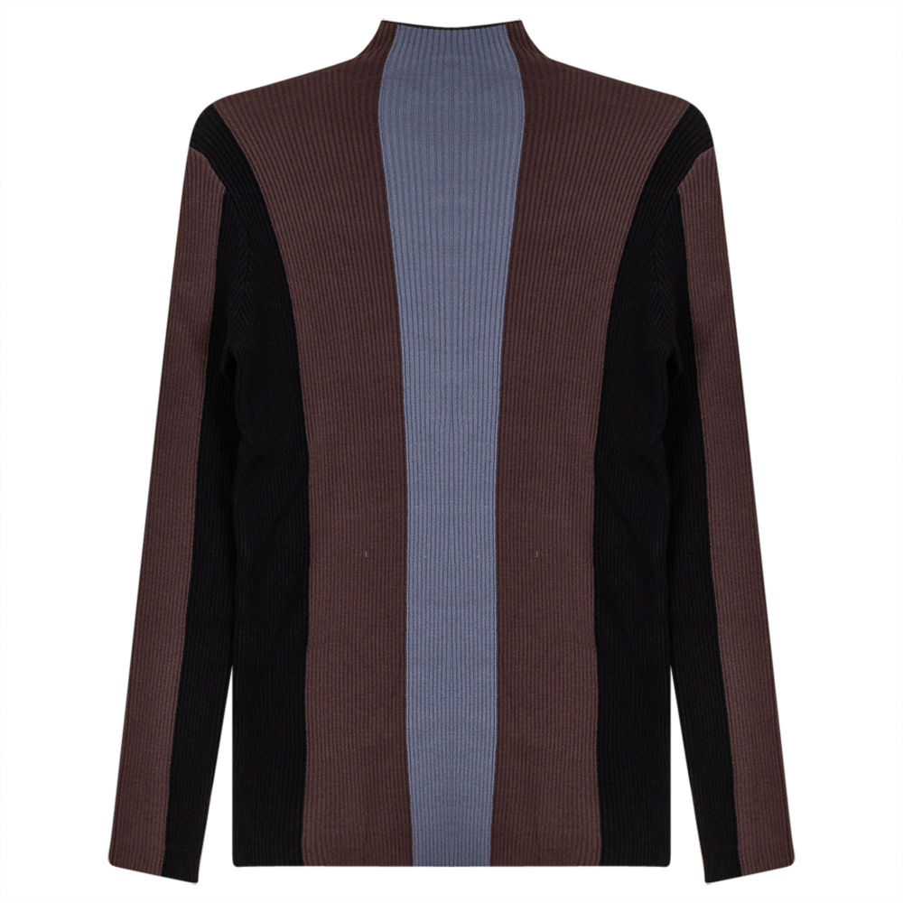 Color Blocked Ribbed Sweater knit in Black Taupe by Viva K