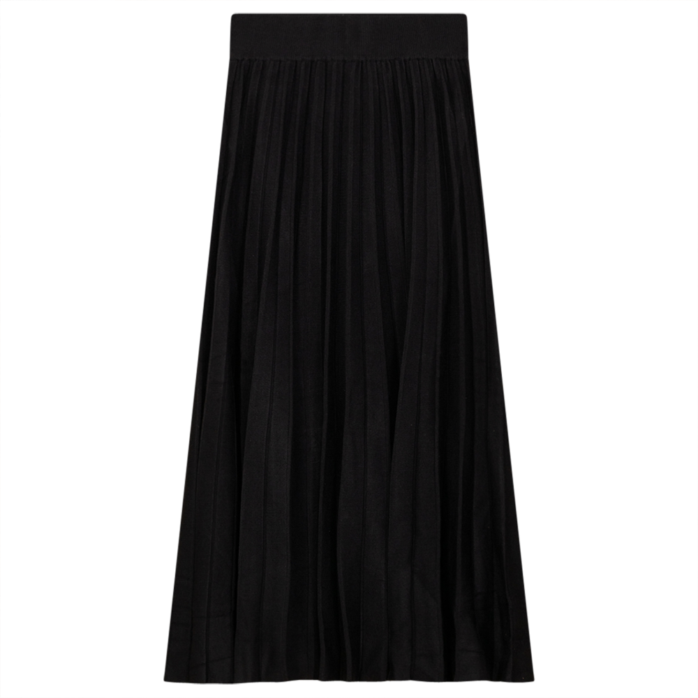 Pleated Knit Long Skirt in Black by Vivid