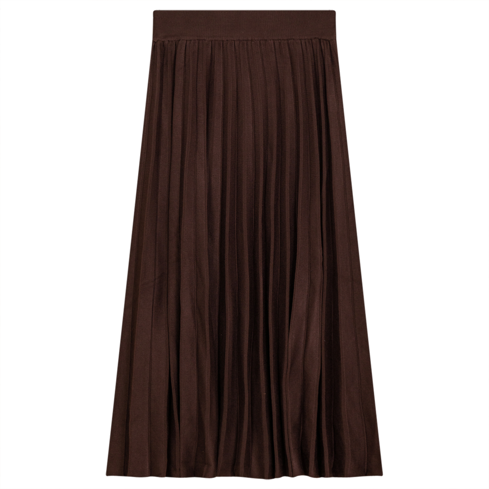 Pleated Knit Long Skirt in Coffee by Vivid