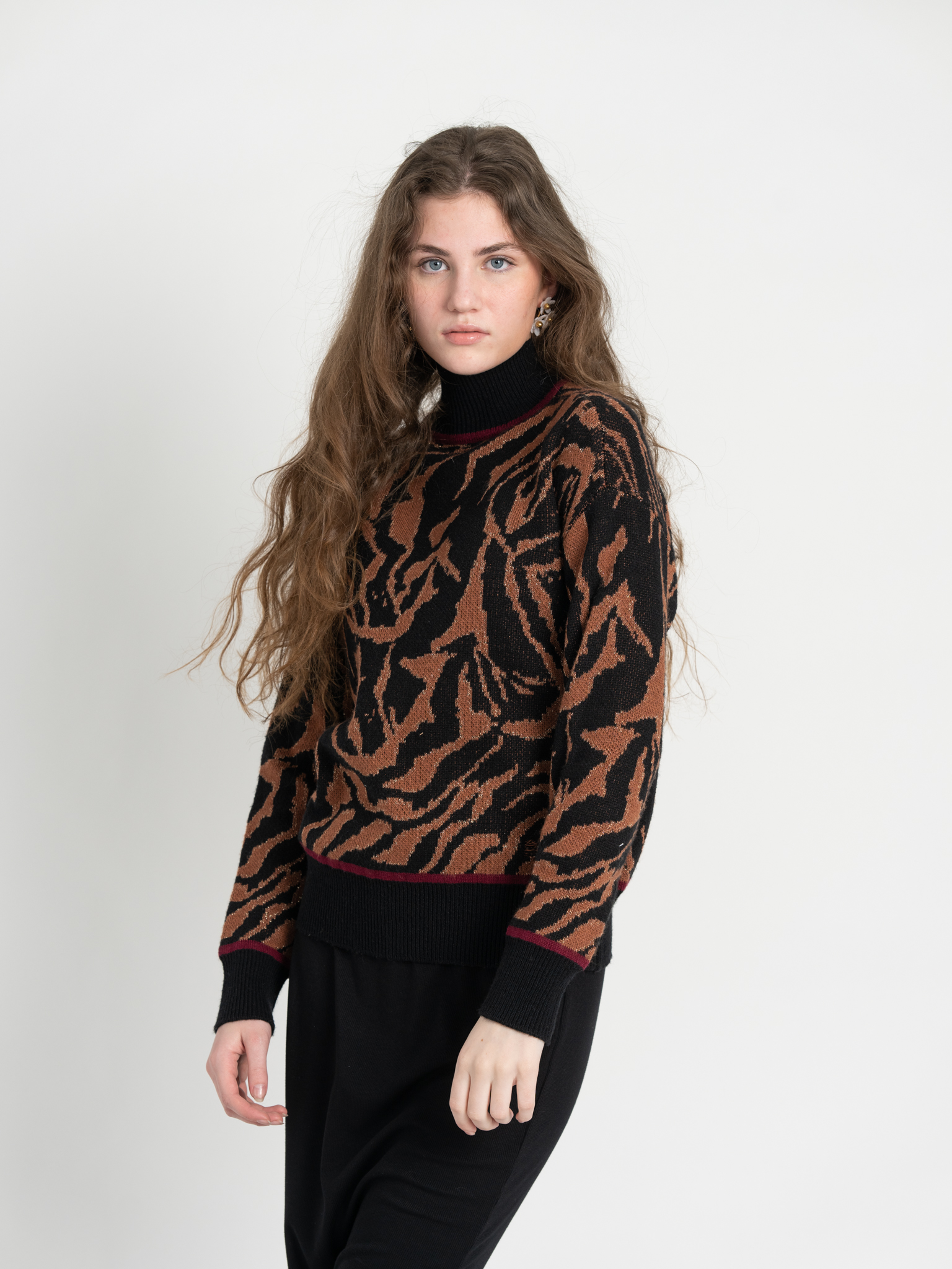 Mock Neck Leopard Knit Chenille Sweater in by Coco
