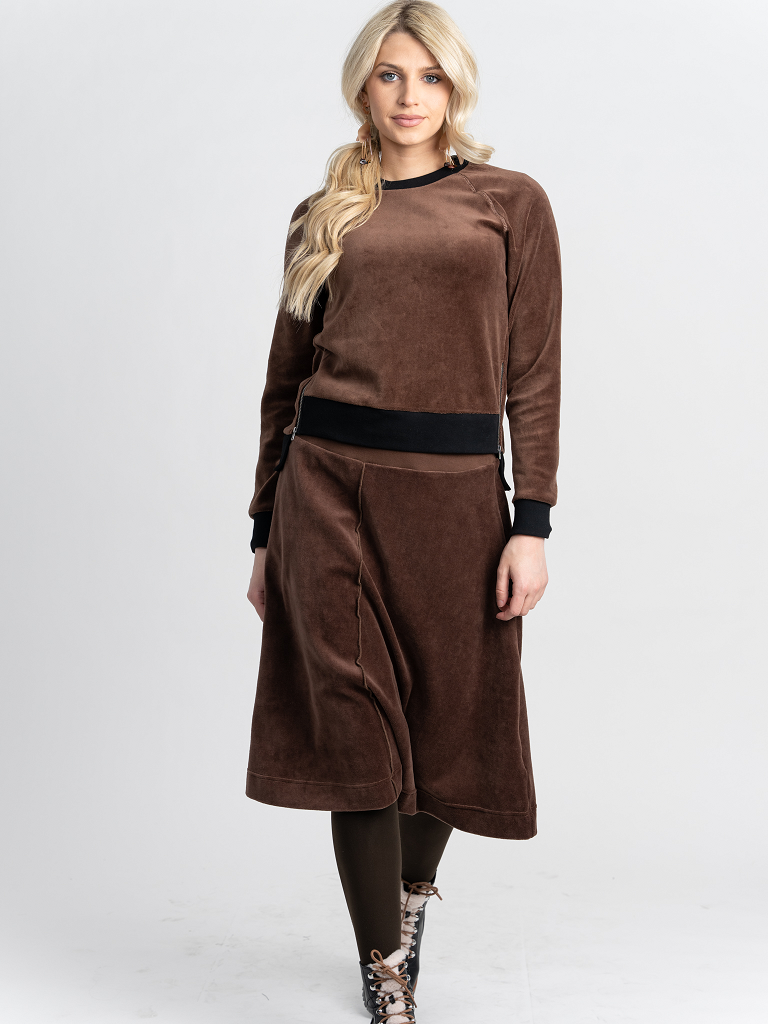 Cotton Velour Raglan Sleeve Zipper Top in by Vivid