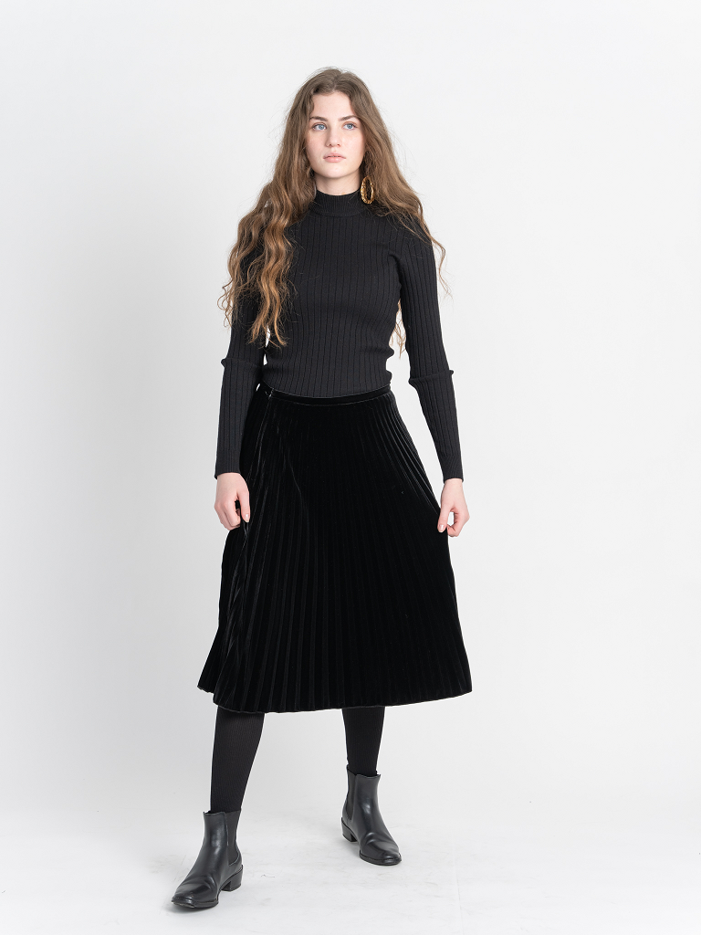 Accordian Pleated Velour Short Skirt in by Birt UK