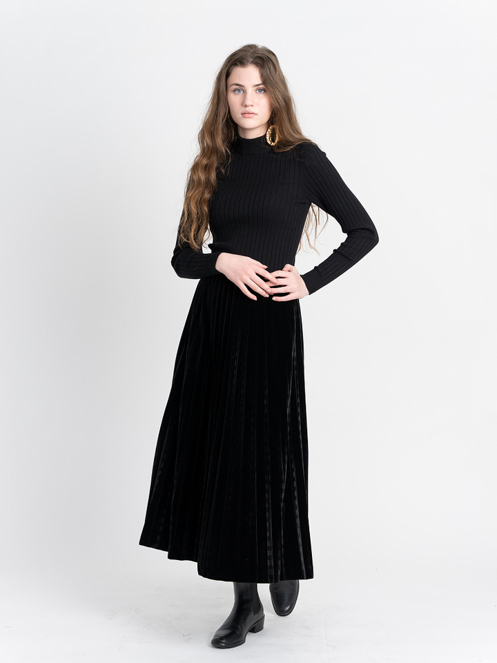 Accordian Pleated Velour Midi Skirt Ladies Skirt by {{ product_vemdor}}