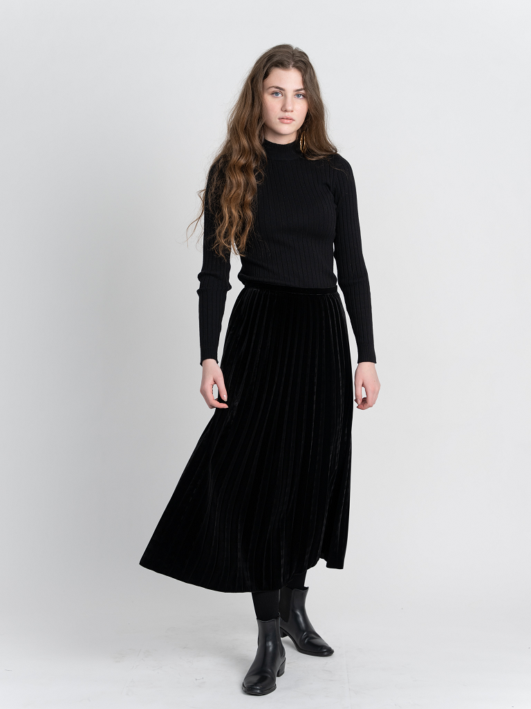 Accordian Pleated Velour Midi Skirt in by Birt UK