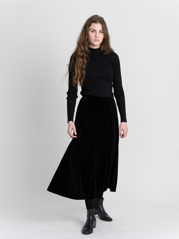 Accordian Pleated Velour Midi Skirt Ladies Skirt by {{ product_vemdor}}