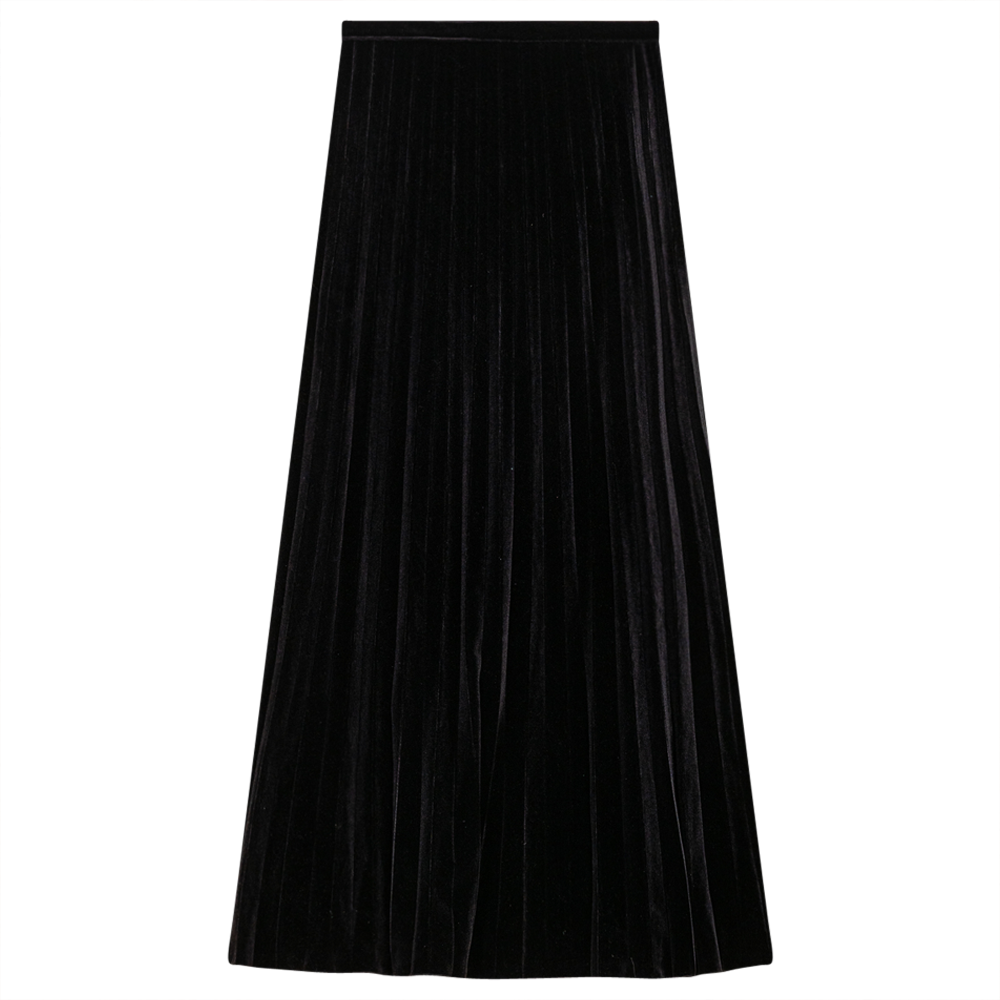 Accordian Pleated Velour Midi Skirt in Black by Birt UK