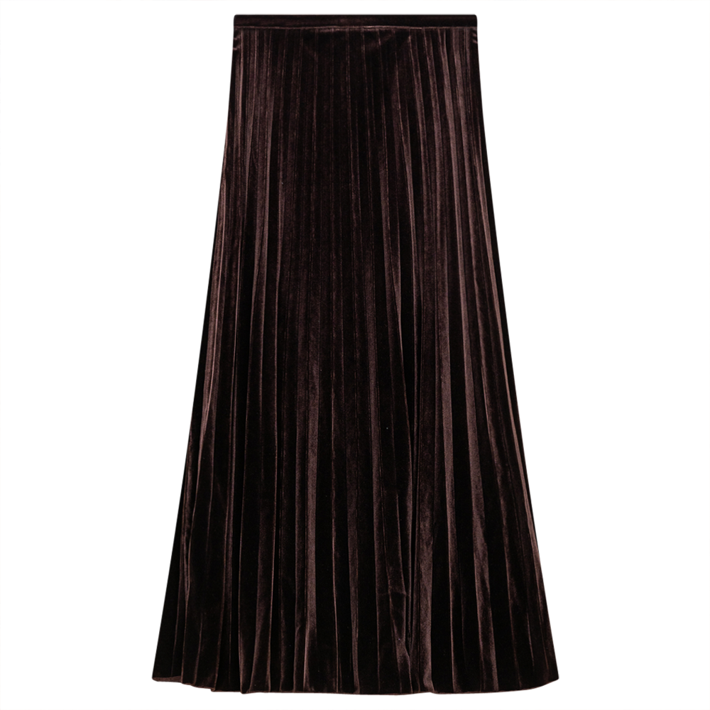 Accordian Pleated Velour Midi Skirt in Chocolate by Birt UK