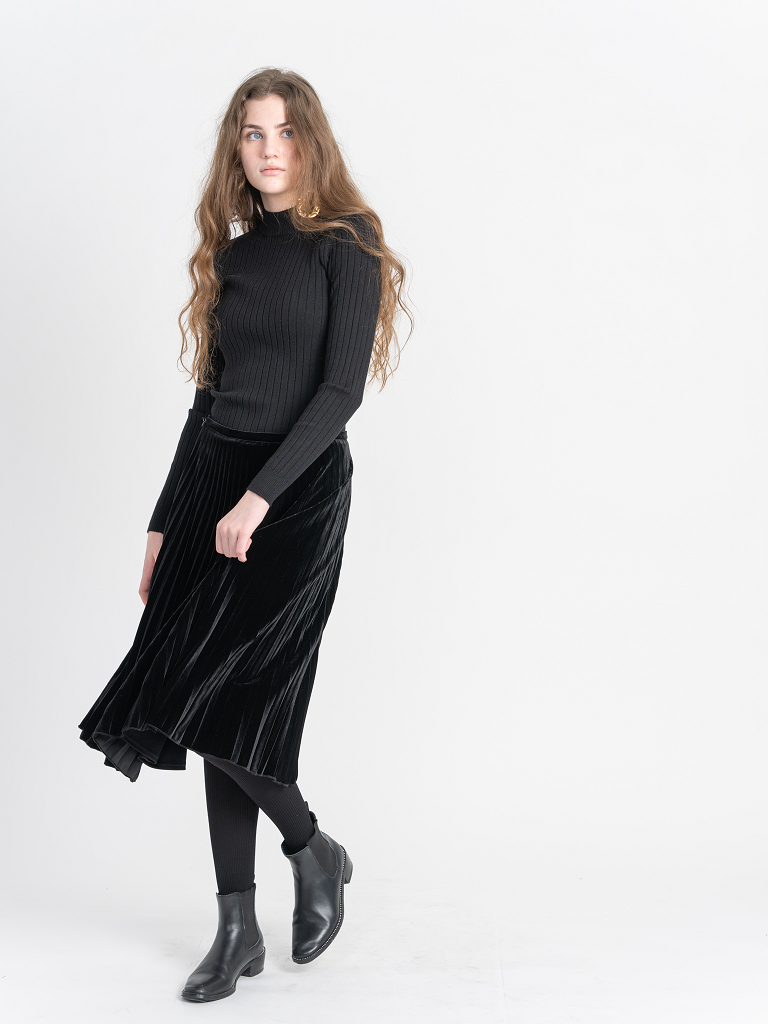 Accordian Pleated Velour Short Skirt in by Birt UK