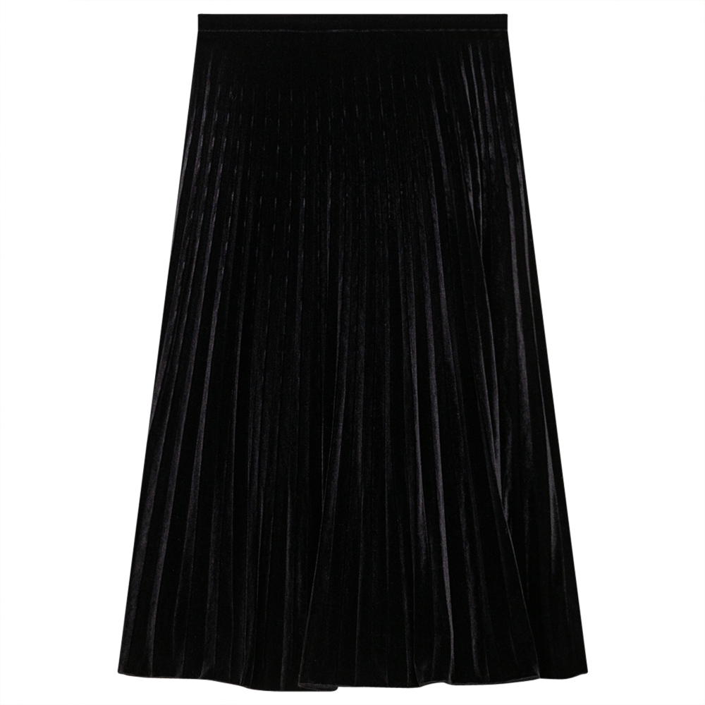 Accordian Pleated Velour Short Skirt in Black by Birt UK