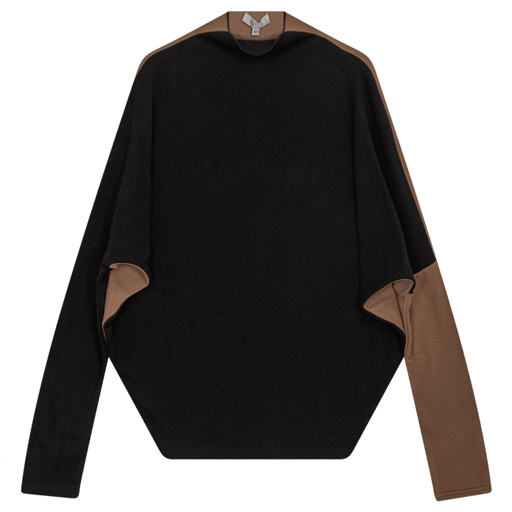 Dolman 2 Tone Mock Neck Top in Black Taupe by Vivid