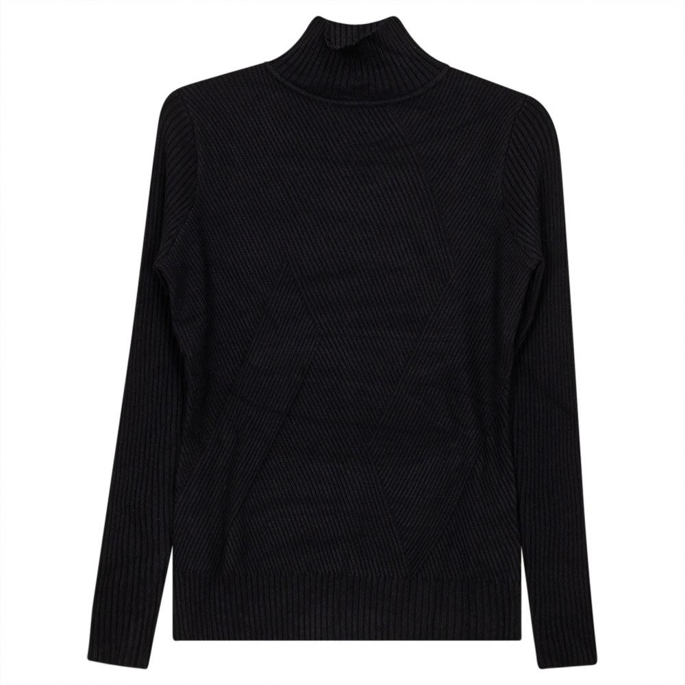 Cross Ribbed Mock Neck Sweater Black Ladies Pullover by {{ product_vemdor}}