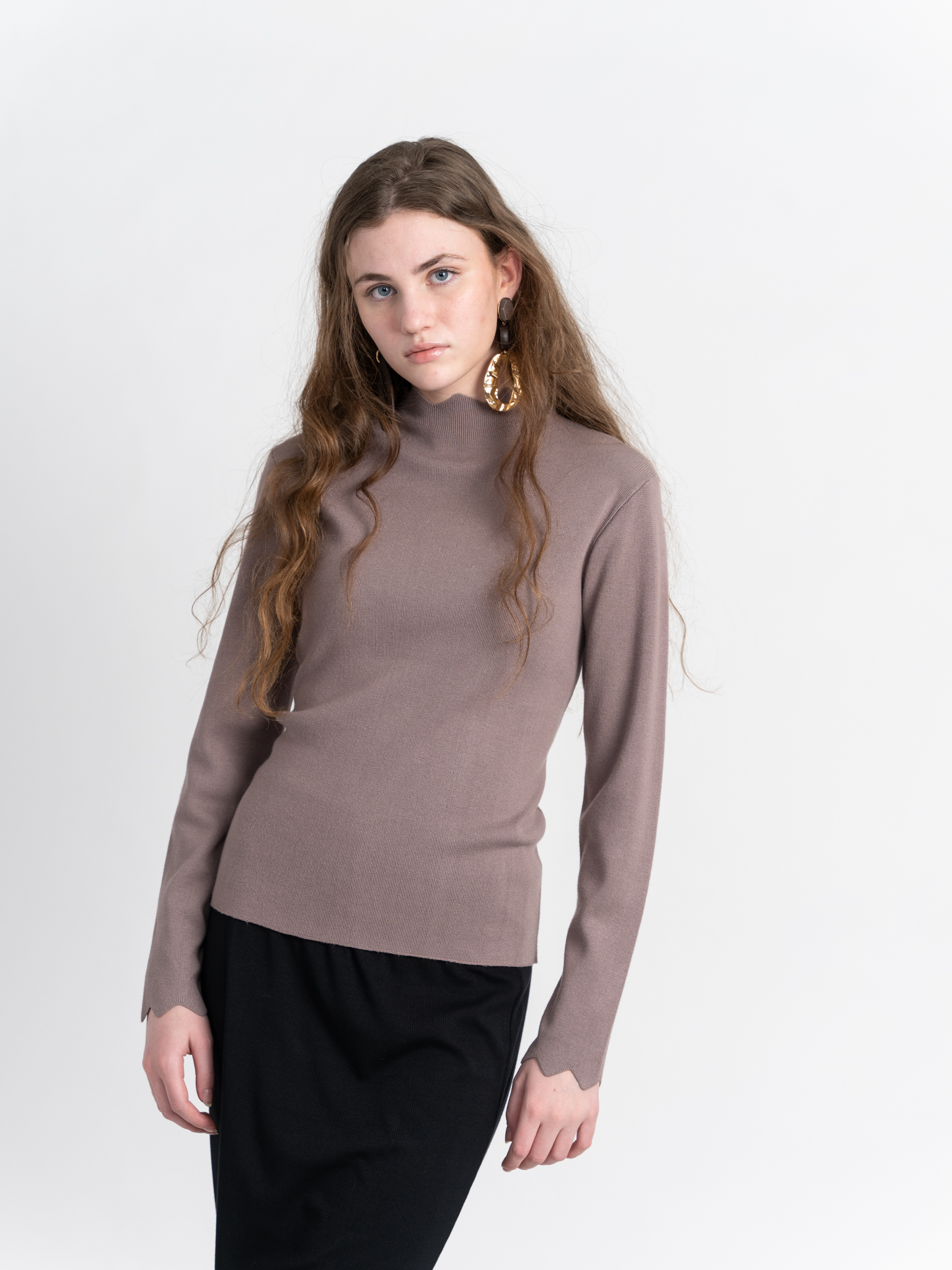 Wave Bottleneck Knit Sweater in by Diciannove