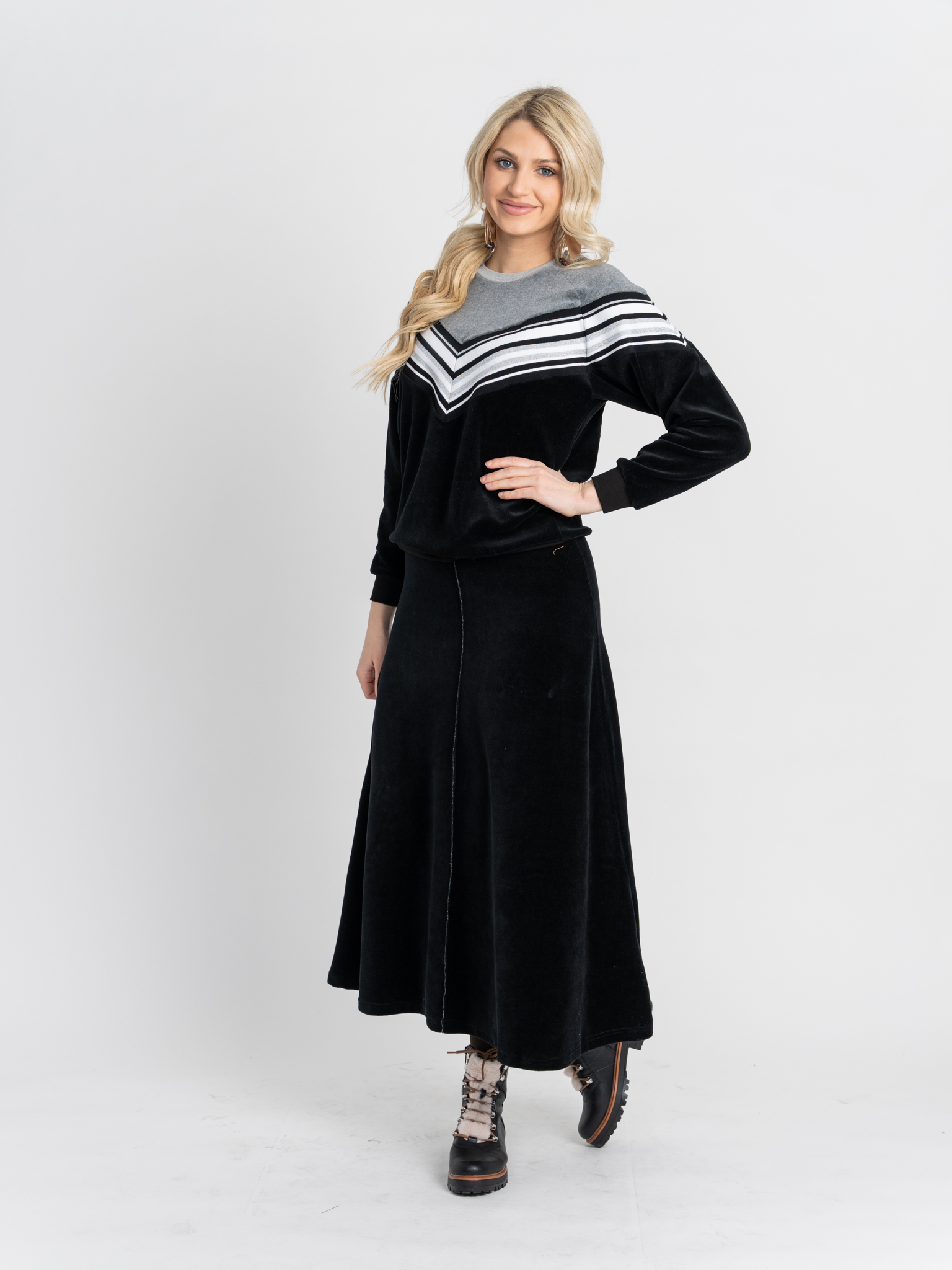 Velour 2 Tone V-Stripe Top in by Dot