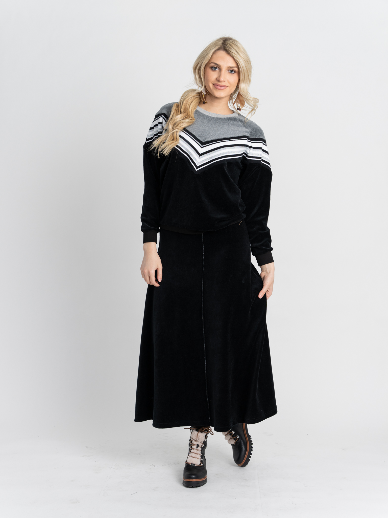 Velour 2 Tone V-Stripe Top in by Dot