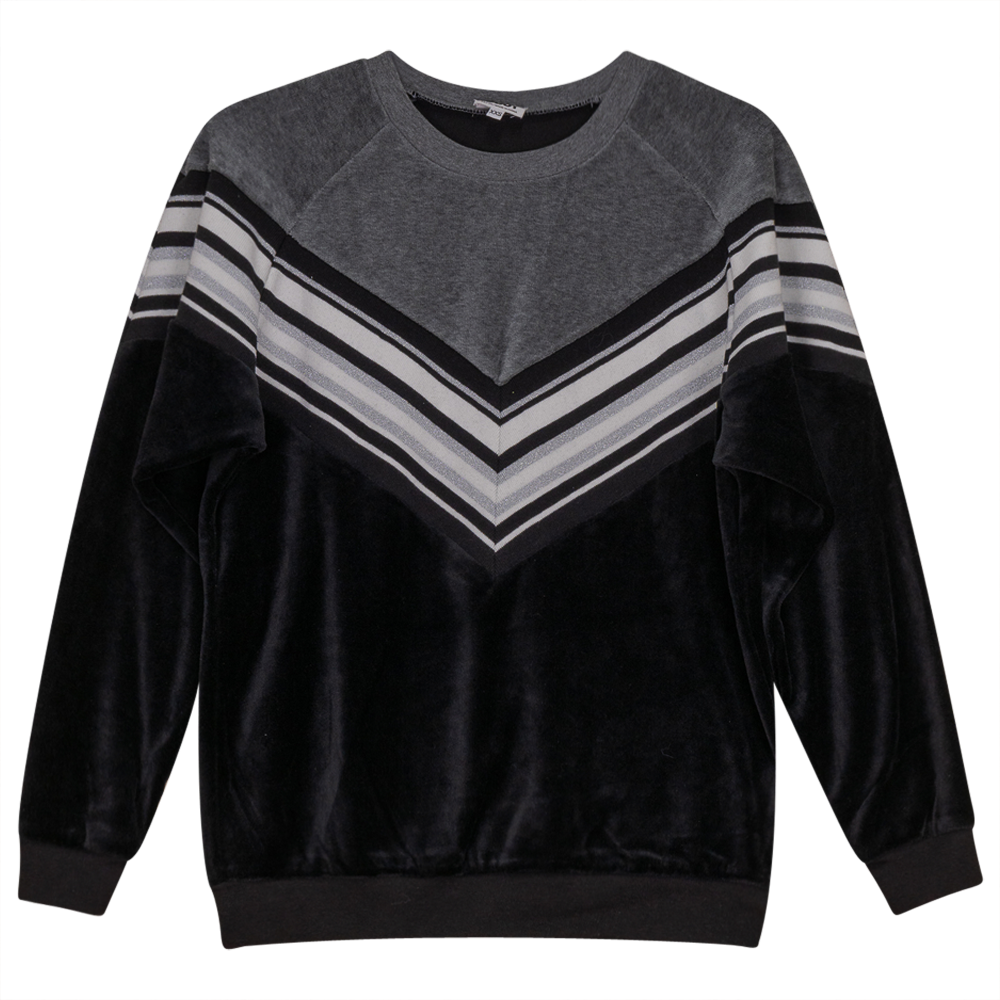 Velour 2 Tone V-Stripe Top in Black by Dot