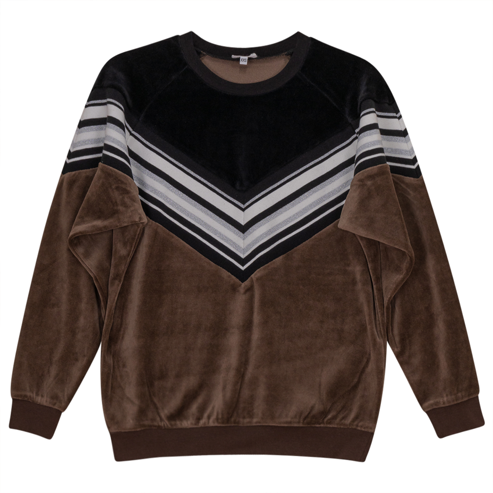 Velour 2 Tone V-Stripe Top in Coffee by Dot