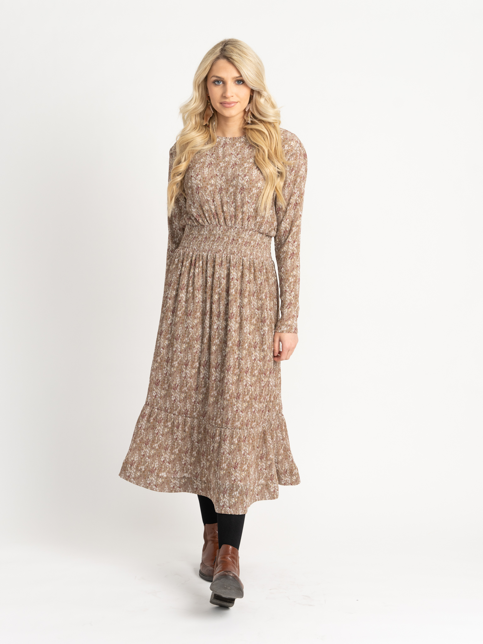 Pleated Chiffon Floral Midi Dress in by Coco