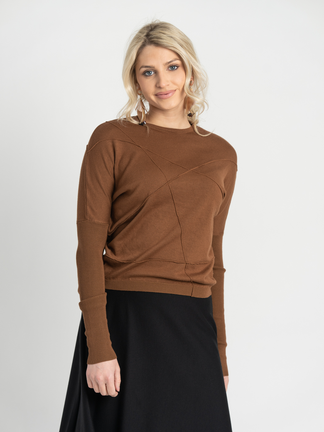 Ribbed Dolman Knit Top With Pinched Seams Ladies Pullover by {{ product_vemdor}}