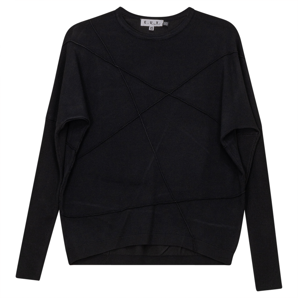 Ribbed Dolman Knit Top With Pinched Seams in Black by E.U.X. Exclusive