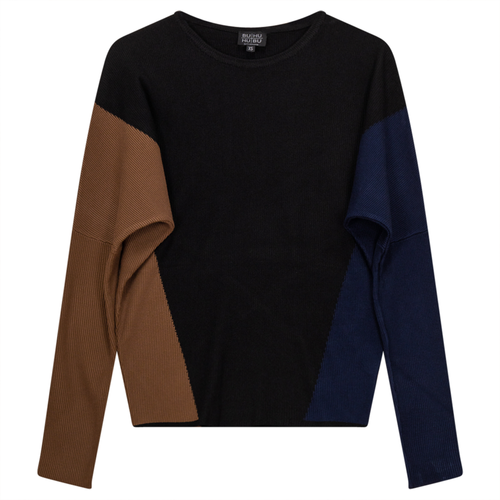 Dolman Color Blocked Knit Sweater in Black Cognac by BuHu