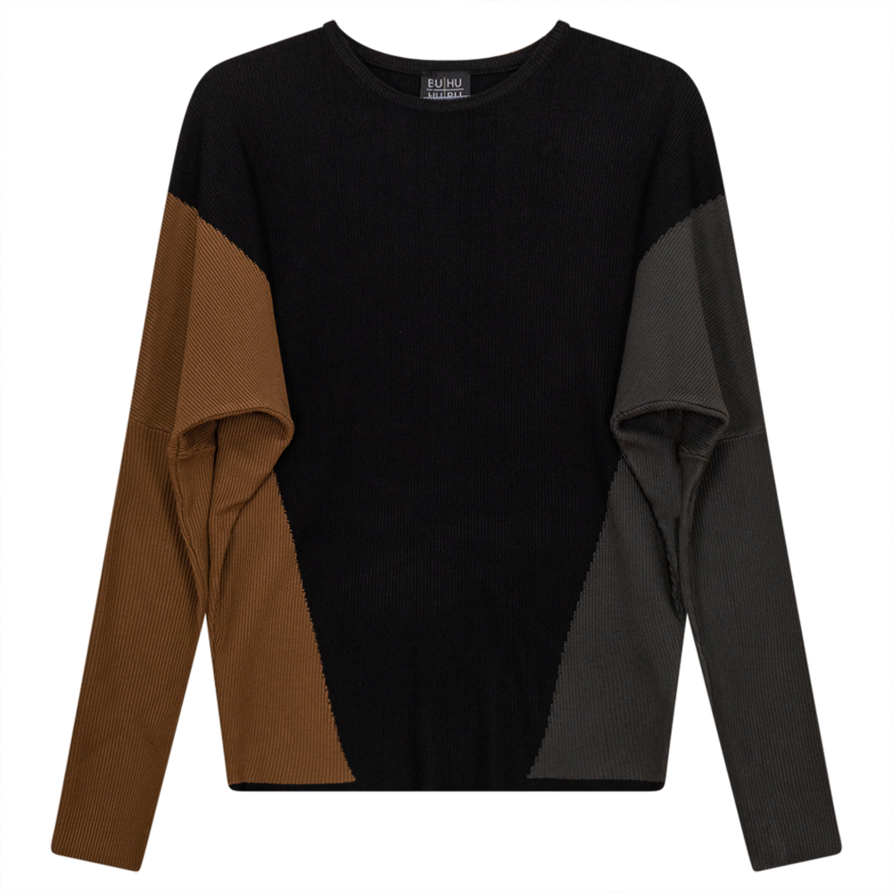 Dolman Color Blocked Knit Sweater in Black Taupe by BuHu