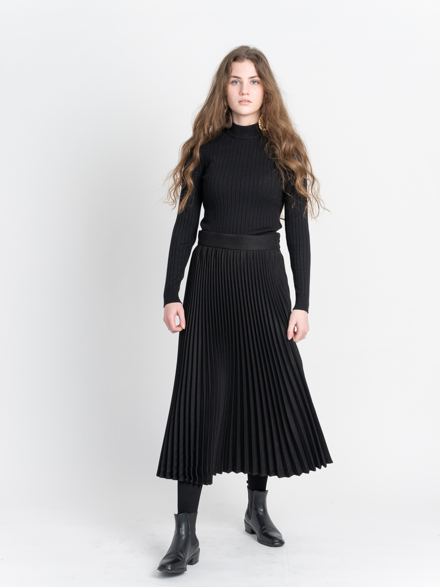 Wooly Accordian Pleated Skirt in by Viva K