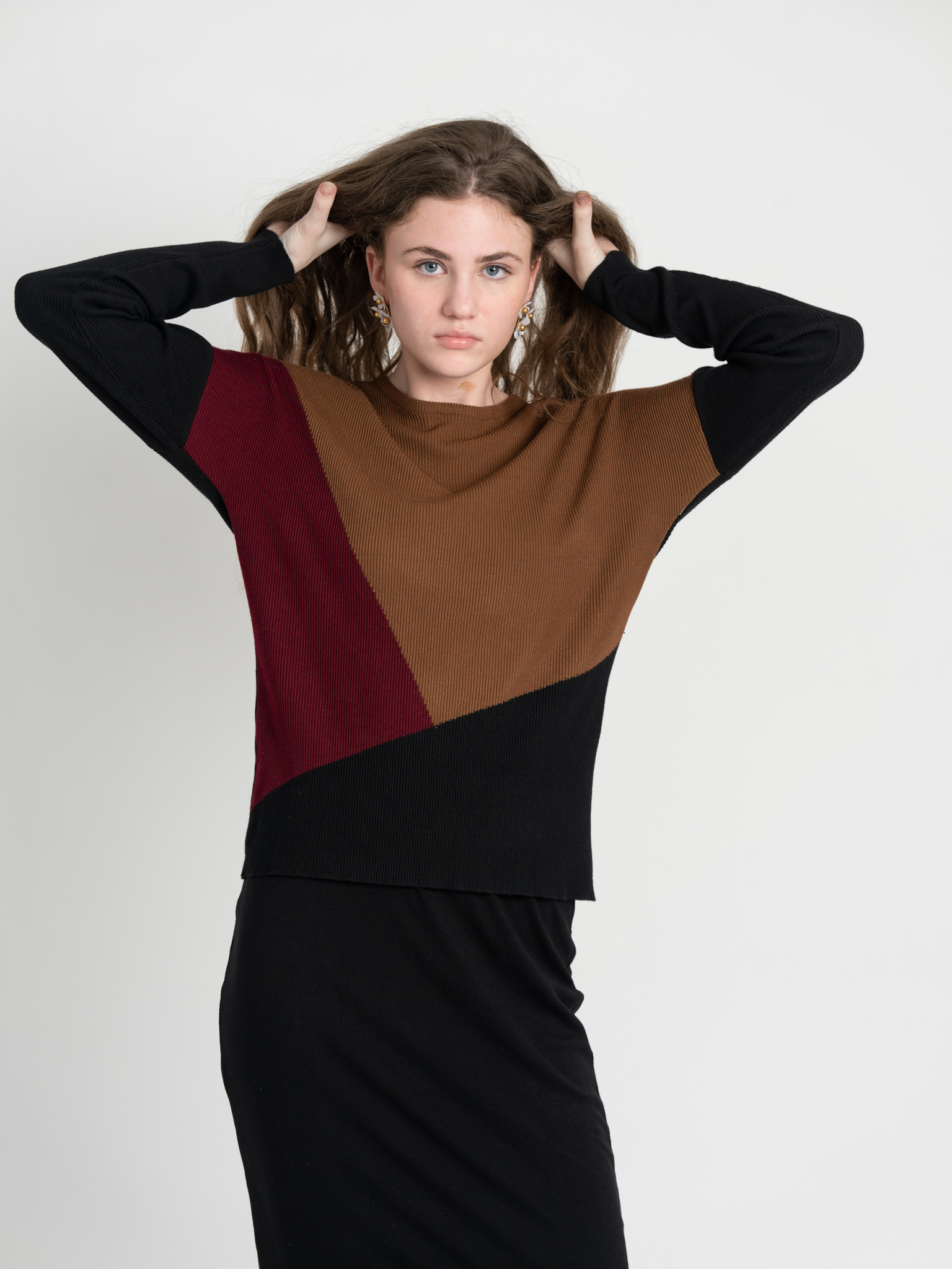 Drop Sleeve Color Blocked Knit Sweater in by Spades