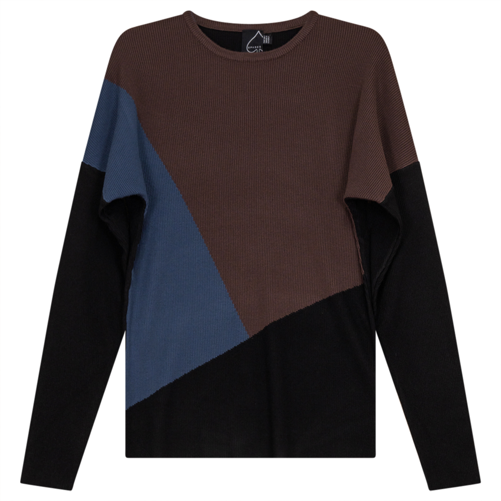 Drop Sleeve Color Blocked Knit Sweater in Coffee by Spades