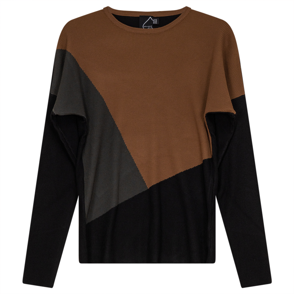 Drop Sleeve Color Blocked Knit Sweater in Dark Cognac by Spades