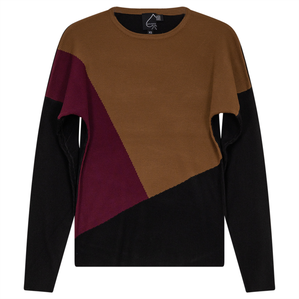 Drop Sleeve Color Blocked Knit Sweater in Taupe by Spades