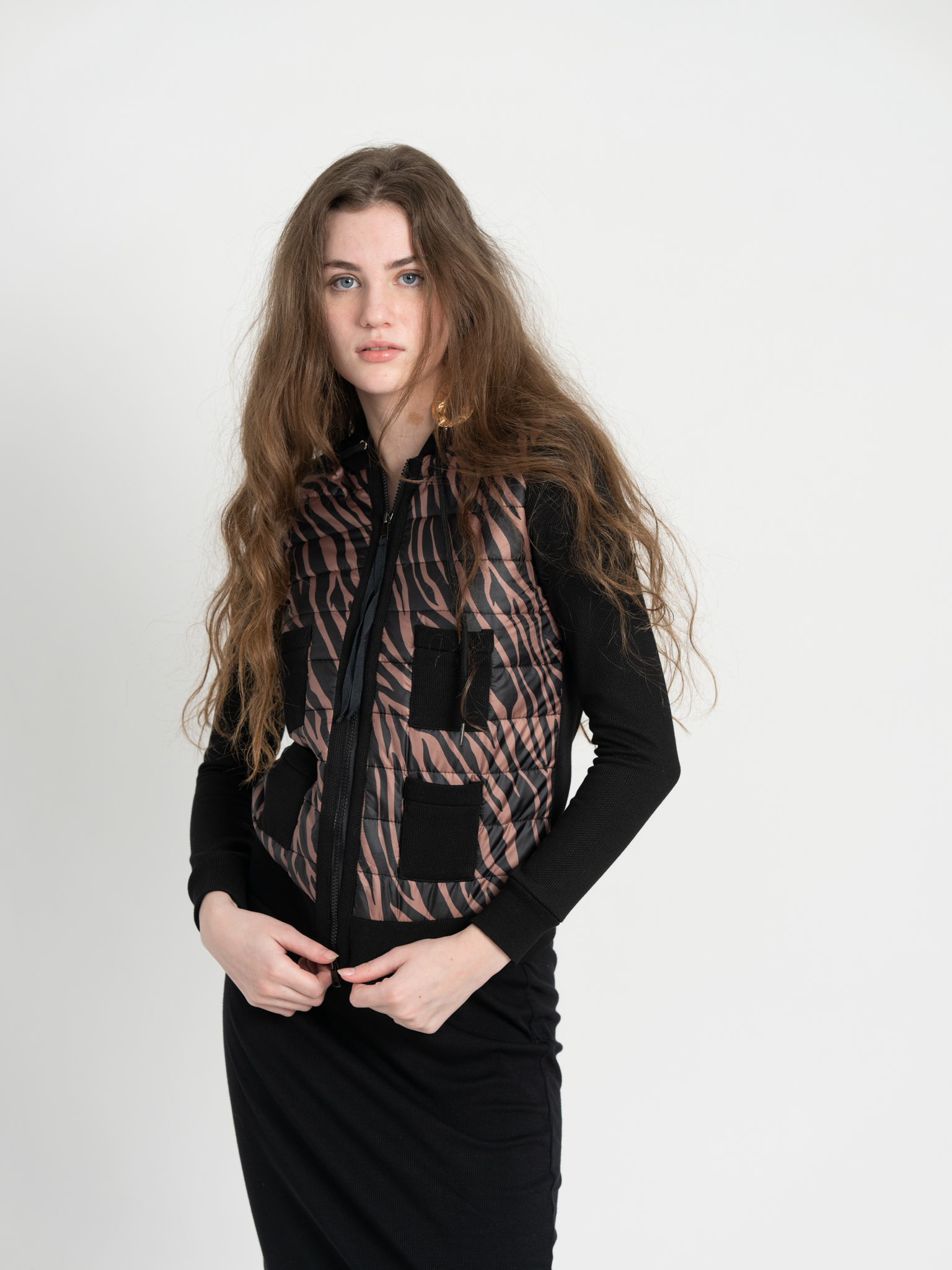 Zebra Quilted Waffle Knit Combo Bomber Jacket in by E.U.X. Exclusive