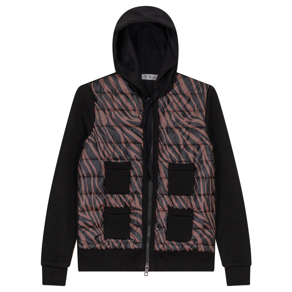 Zebra Quilted Waffle Knit Combo Bomber Jacket in Black Taupe by E.U.X. Exclusive