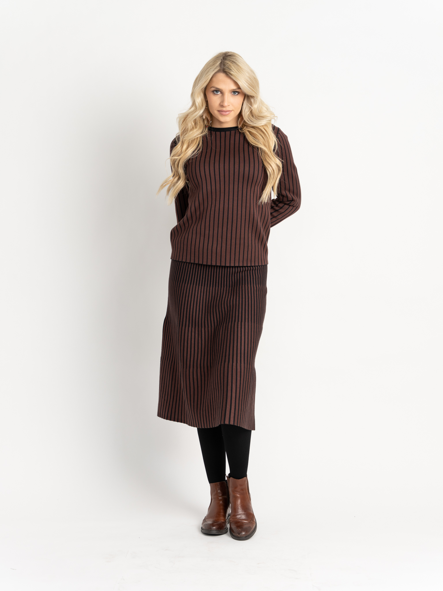 Ribbed Knit 2 PC Midi Set in by Marjun