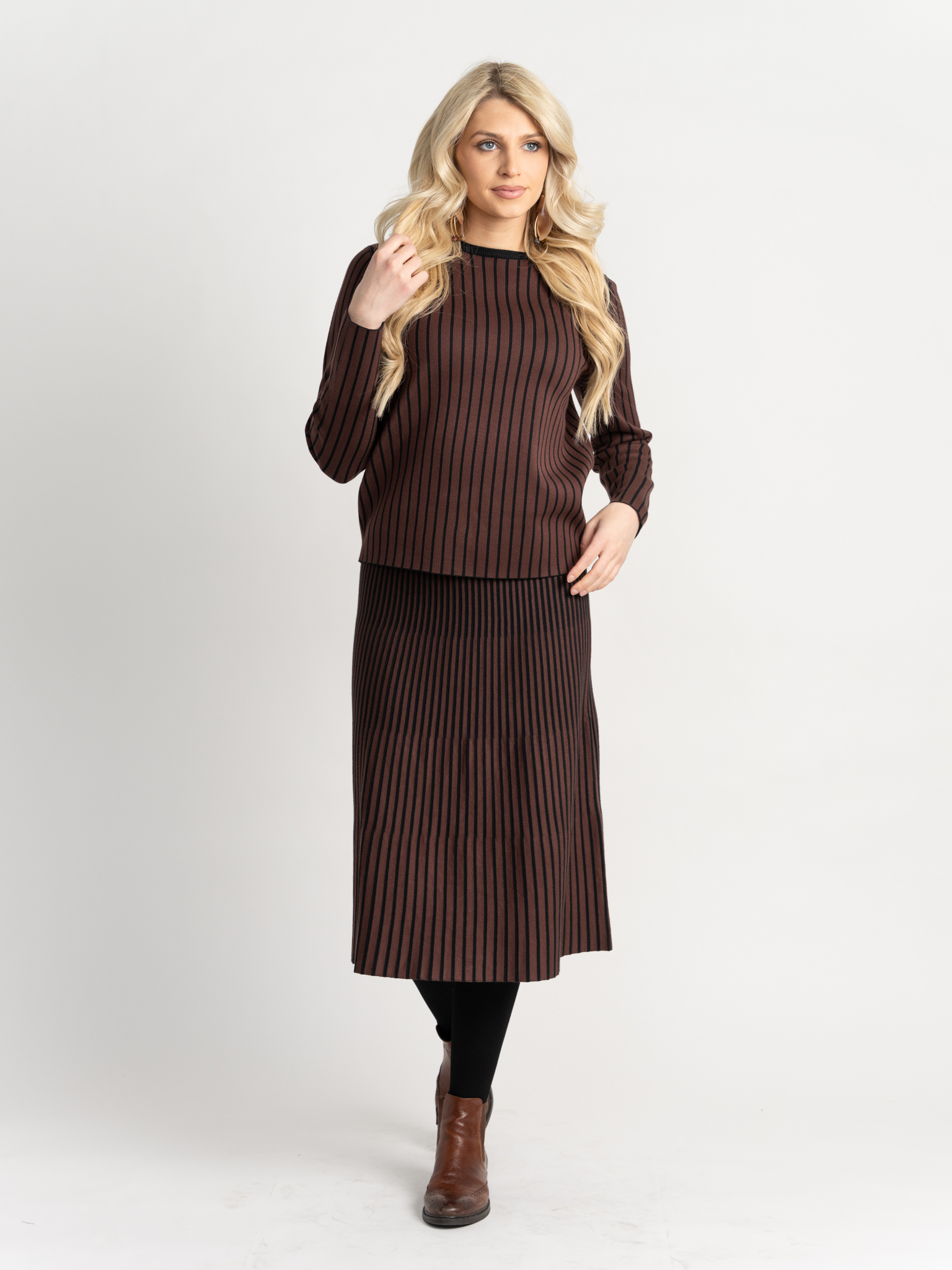 Ribbed Knit 2 PC Midi Set in by Marjun
