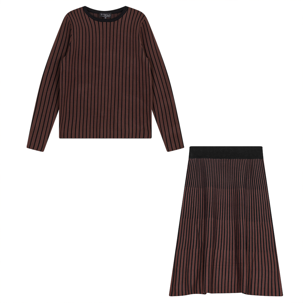Ribbed Knit 2 PC Midi Set in Black Coffee by Marjun