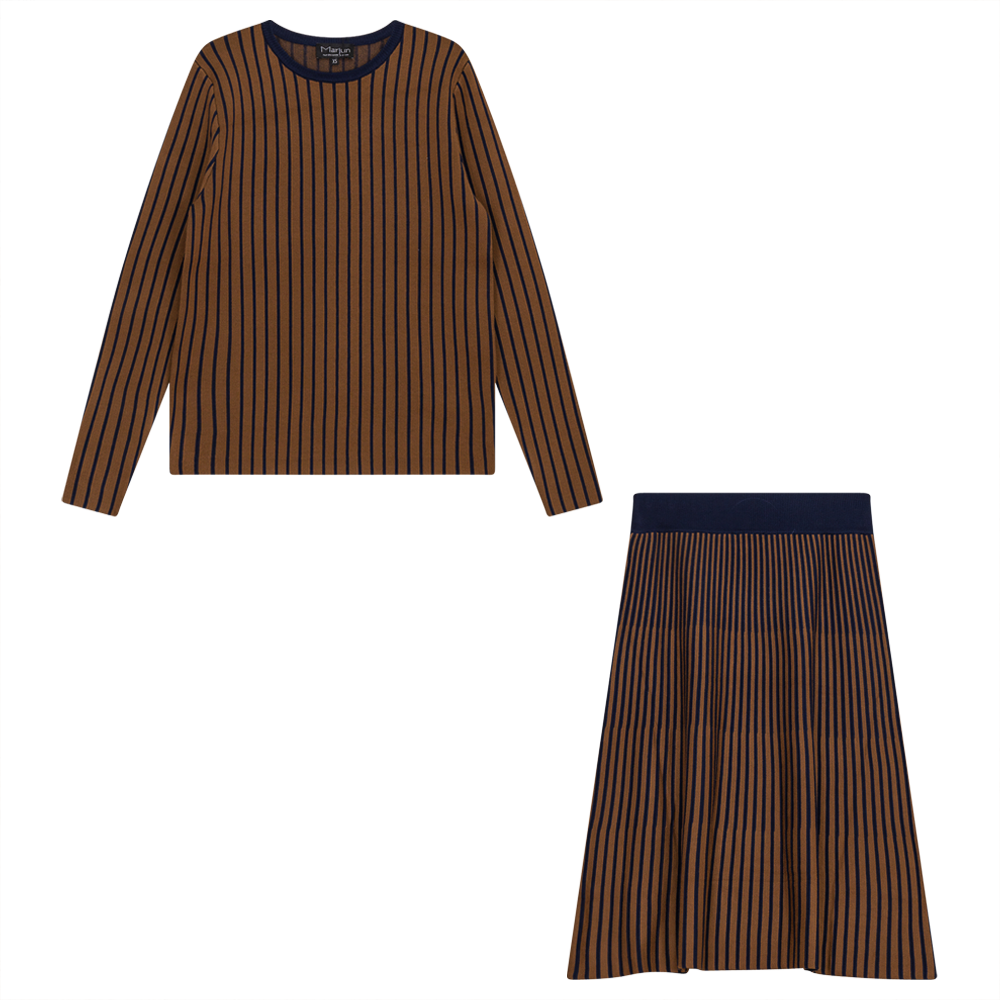 Ribbed Knit 2 PC Midi Set in Navy Taupe by Marjun