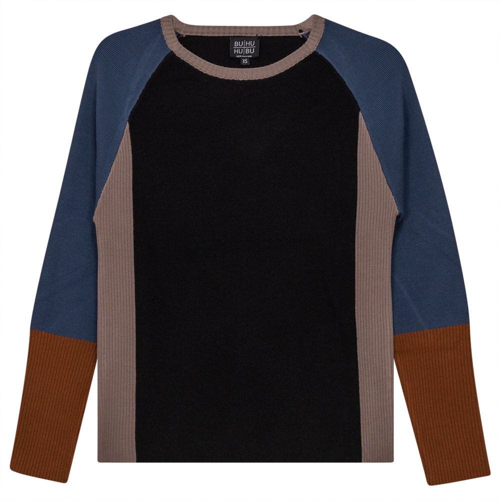Color Blocked Ribbed Knit Combo Sweater in Black Mocha by BuHu