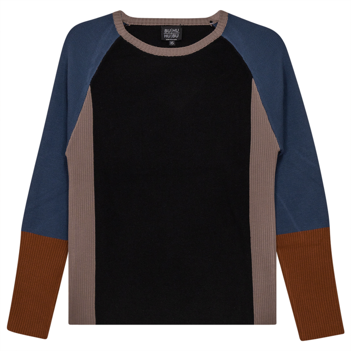 Color Blocked Ribbed Knit Combo Sweater Black Mocha Ladies Pullover by {{ product_vemdor}}